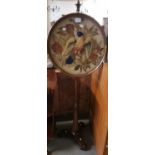 Victorian rosewood pole/makeup screen having tapestry panel of an exotic bird amongst foliage on a