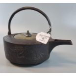 Japanese cast metal and brass sake kettle, overall decorated with cranes and foliage. (B.P. 21% +