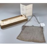 Continental silver framed Art Deco design mesh purse with chain. (B.P. 21% + VAT)