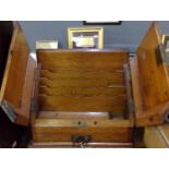 Early 20th Century oak stationery box with fitted interior and under drawer. (B.P. 21% + VAT)