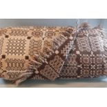 Vintage woollen Welsh tapestry brown ground fringed edged blanket. (B.P. 21% + VAT)