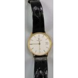 9ct gold Mappin and Webb quartz gentleman's wristwatch with satin face, baton numerals and date