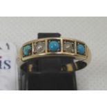 18ct gold turquoise and seed pearl dress ring. 2.2g approx. Ring size L. (B.P. 21% + VAT)