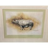 After David Shepherd, 'Indian Rhino', signed, limited edition print. The image 21.5 x 31cm approx.