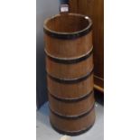 Coopered oak tapering cylindrical barrel/stick stand. (B.P. 21% + VAT)