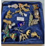 Collection of costume brooches comprising cats, birds and butterflies etc. (B.P. 21% + VAT)