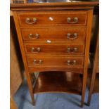 Edwardian mahogany inlaid straight front four drawer music sheet cabinet on under tier. (B.P.