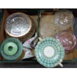 Two boxes of glass and china to include: various moulded glass bowls, moulded and frosted glass