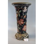 20th century, probably French porcelain, black ground tapering vase, with enamel hand painted