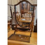 19th century mahogany framed shield shaped swivel bedroom/toilet mirror, together with a 20th