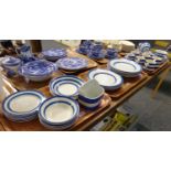 Three trays of blue and white Cornish T.G Green Ltd kitchenware ceramic items to include: mugs,
