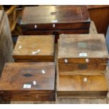 Collection of mainly 19th century workboxes, writing slope and cutlery box, all appearing in