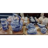 Two trays of blue and white china Spode 'Italian' design items, to include: water jug, large china