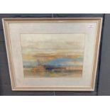 Yvonne Tetlow (Welsh 20th century), semi-abstract beach scene with grass and pilings, signed dated