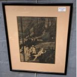 After Sir Frank Brangwyn, 'The Mine', monochrome print. 29x22cm approx. Framed and glazed. (B.P. 21%