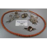 Coral bead necklace, various silver filigree items of jewellery etc. (B.P. 21% + VAT)