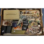 Tray of assorted vintage and other costume jewellery: rings, bangles, necklaces, some men's