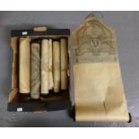 Box containing antique pianola rolls to include: pull scale Themodist by the Aeolian Company,