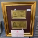 Two Royal Mint Bank of England pure gold notes, five pounds and ten shillings, with certificate of