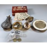 Box of assorted items, to include: small wooden jewellery box with 2 Reichsmark bank notes and two