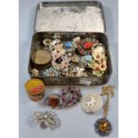 Queen Elizabeth II June 1953 Coronation tin containing assorted costume jewellery. (B.P. 21% + VAT)