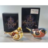 Two Royal Crown Derby bone china paperweights, 'Yellowhammer' and 'Bullfinch', both with gold