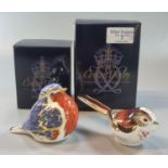 Two Royal Crown Derby bone china paperweights, 'Longtail tit' and 'Robin', both with original boxes.
