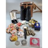 Box of oddments, to include: GB crowns, Welsh sterling silver love spoon pendant, eastern papier-