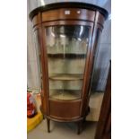 Edwardian mahogany inlaid bow front glazed display cabinet on square tapering legs and spade