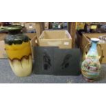 Box of assorted items, to include: a large German mid century floor vase marked 'Scheurich-keramik',