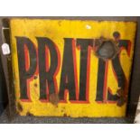 Original double sided enameled 'Pratt's (petrol)' advertising sign. Holed, in distressed