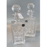 Pair of glass crystal square section decanters with stoppers by 'Crystal of Distinction'. (2) (B.