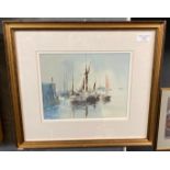 Peter Toms, 'Alongside', signed. Watercolours. 21x27cm approx. Framed and glazed. (B.P. 21% + VAT)