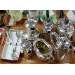 Tray of silver plated items to include: Mappin & Webb and other; coffee pots, sugar bowl, teapots,