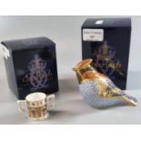 Royal Crown Derby English Fine Bone China paperweight of a 'Waxwing', together with a Crown Derby