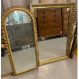 Modern gilt framed mirror with relief foliate and beadwork decoration together with another modern