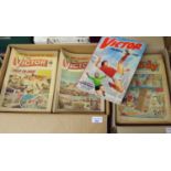 Two boxes of vintage 'The Victor' comics and 'The Dandy' comics from the 1960s and 1970s (majority