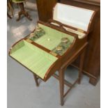 Edwardian mahogany inlaid vanity set on stand, the interior revealing silver toped and glass