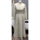 Vintage (probably 1960's) paisley design brocade cream long sleeve wedding dress. (B.P. 21% + VAT)