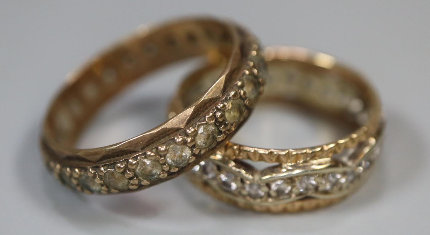 Two 9ct gold rings set with white stones. Ring size Q&1/2 and N. Approx weight 6.8 grams. (B.P. - Image 2 of 2