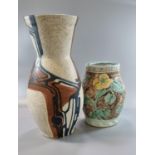 Bourne Denby stoneware relief decorated floral and foliate vase together with a brown, black and