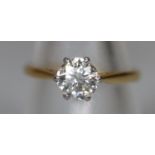 18ct gold diamond solitaire ring. Estimated diamond weight 0.85cts, Colour H-I, clarity VVS1. Ring
