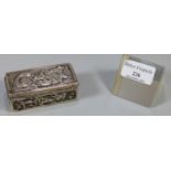 Chinese export silver snuff box having repoussé dragon decoration marked to the base 'H M 06'.