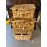 Three modern wicker picnic hampers and a wicker basket. (4) (B.P. 21% + VAT)