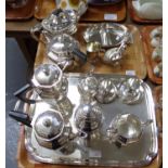 Two trays of silver plate to include: Mappin & Webb Ltd and others: coffee pot, water jug, tray,