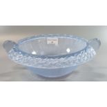 Blue moulded and clear two handled bowl with stylised butterfly handles. 29cm dimeter approx. (B.