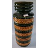 Mid century West German pottery cylinder floor vase overall decorated with relief flowerheads.