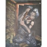 P Euans, coalminer at work, signed dated '91. Oils on canvas. Unframed. 100x76cm approx. (B.P. 21% +