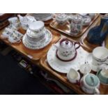 Two trays of assorted china: tray of Wedgwood 'Beaconsfield' teaware, florally decorated with silver