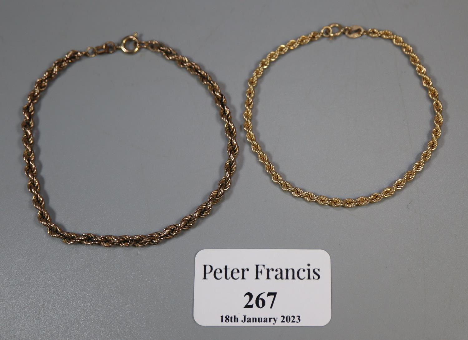 Two 9ct gold bracelets. Approx weight 4.6 grams. (B.P. 21% + VAT)